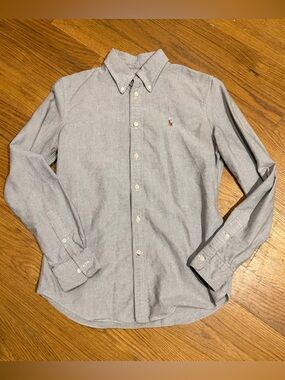 Ralph Lauren Men’s Light Gray Button-Down Oxford Shirt with Embroidered Pony